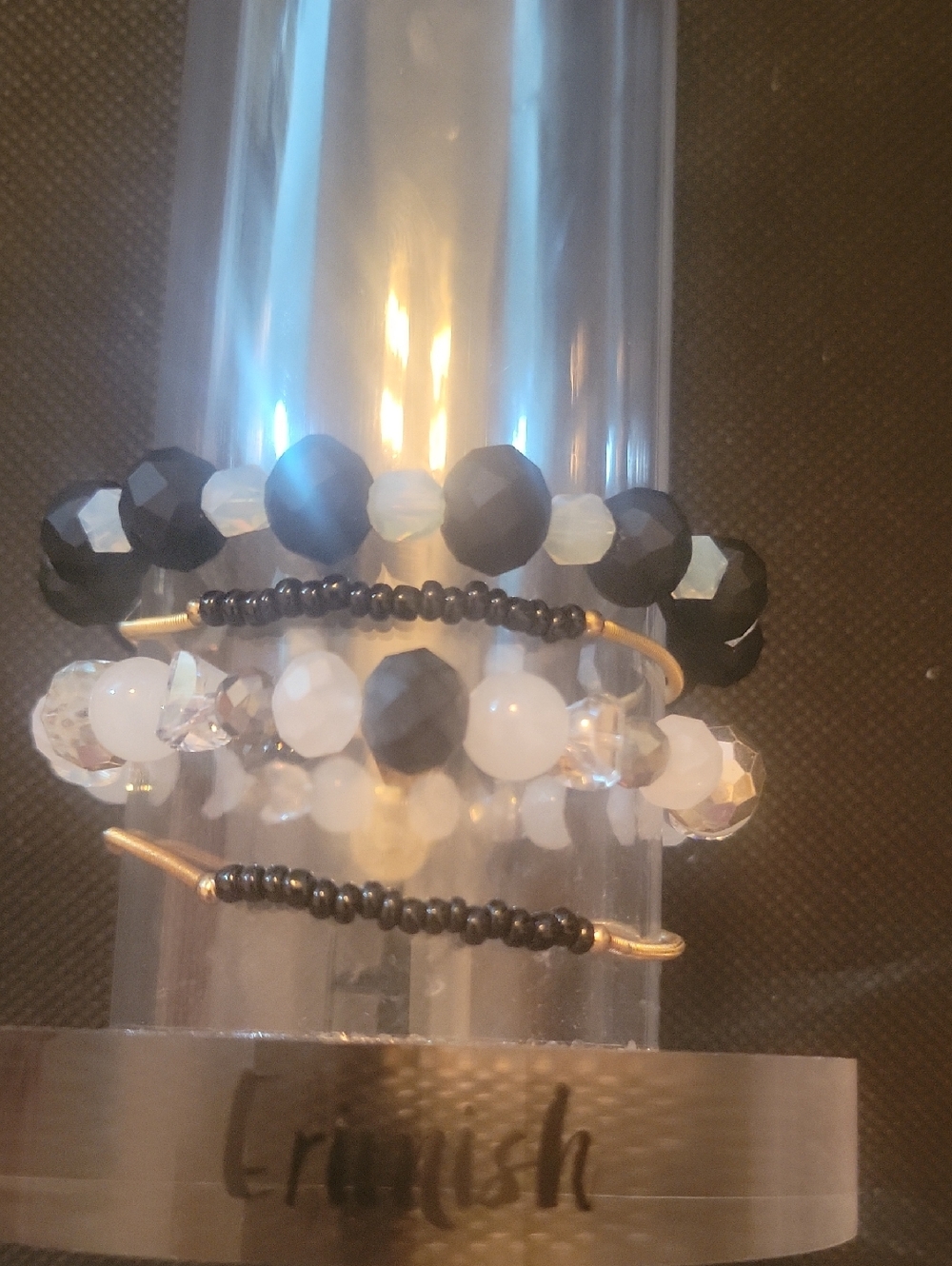 Erimish Black, White & Gold Layered Beaded Bracelet Set